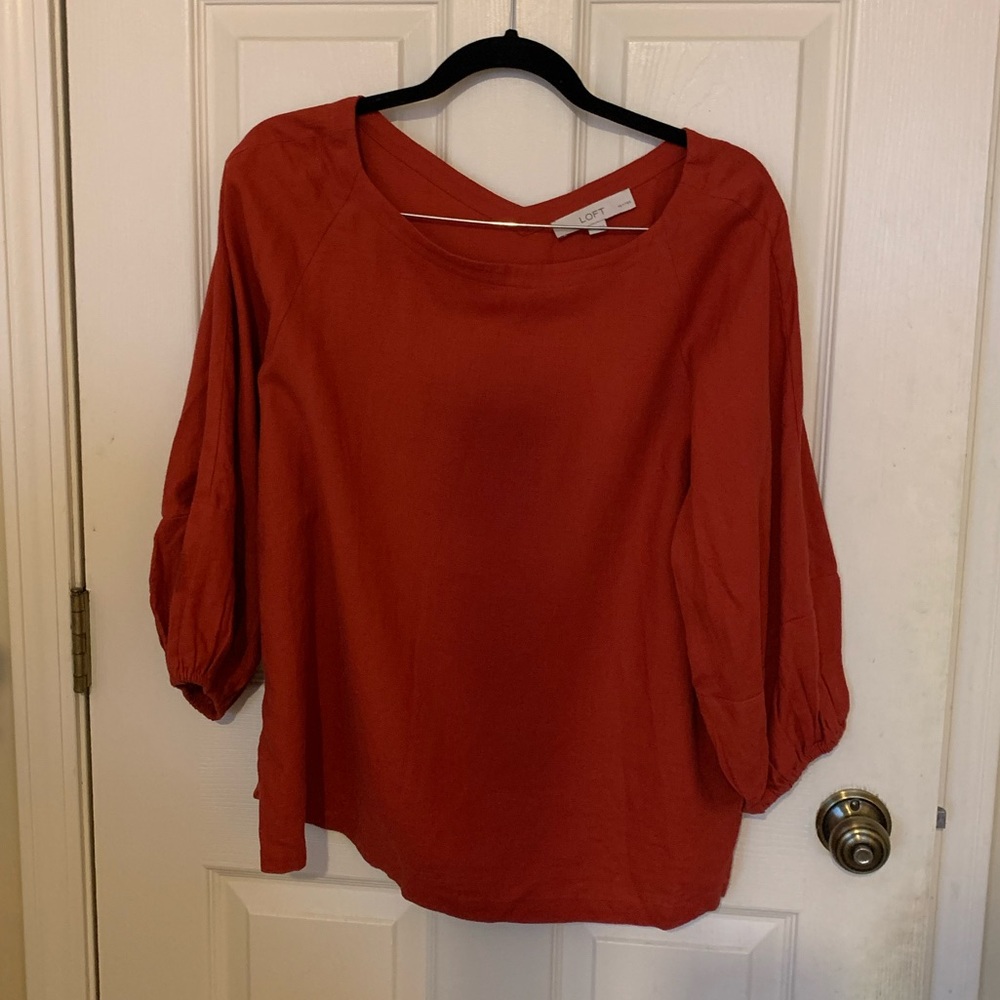 LOFT Linen Puff Sleeve Top